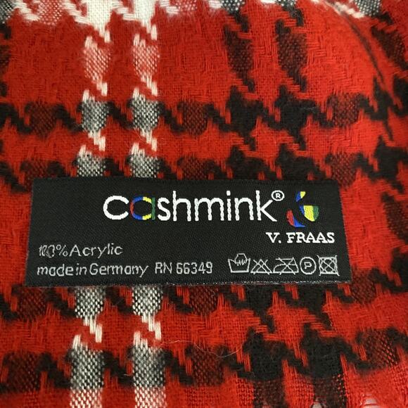 Red Plaid Winter Scarf, Women’s, Cashmink BrandMade In Germany 64 X 11.25 Inches - Picture 4 of 4